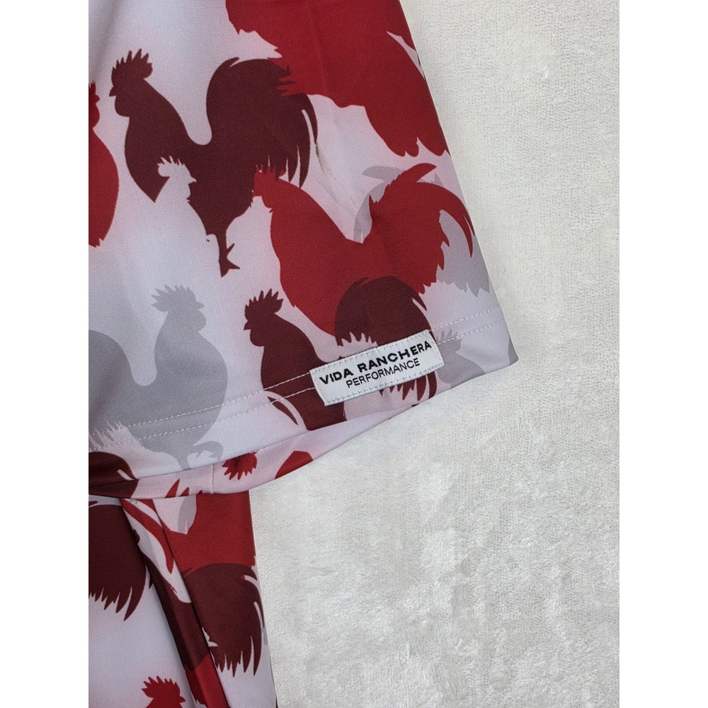 Vida Ranchera Mens Large Performance Polo Red Rooster Print 1st Anniversary NWT - Picture 5 of 9